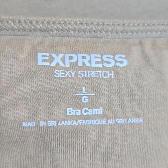 Express Y2K Lace Trim Tank Top Size Large Sexy Stretch Tan Shelf Bra Soft Girl - Picture 3 of 13
